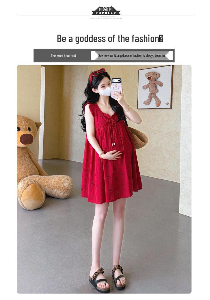 2026 Summer Sleeveless Maternity Doll Dress - Age-Reducing, Hollow Out, Loose Fit, Sweet Belly Covering Vest Design