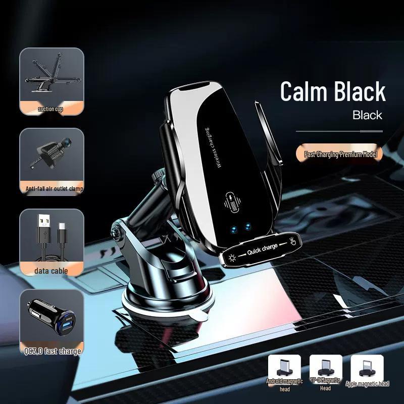 2025 Black Automatic Car Phone Mount & Wireless Charger with Apple Navigation