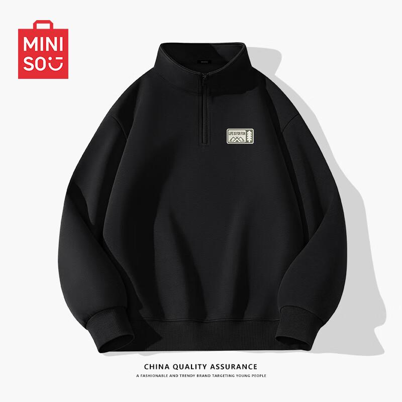 MINISO Men's Heavyweight Cotton Stand-Collar Half-Zip Sweatshirt