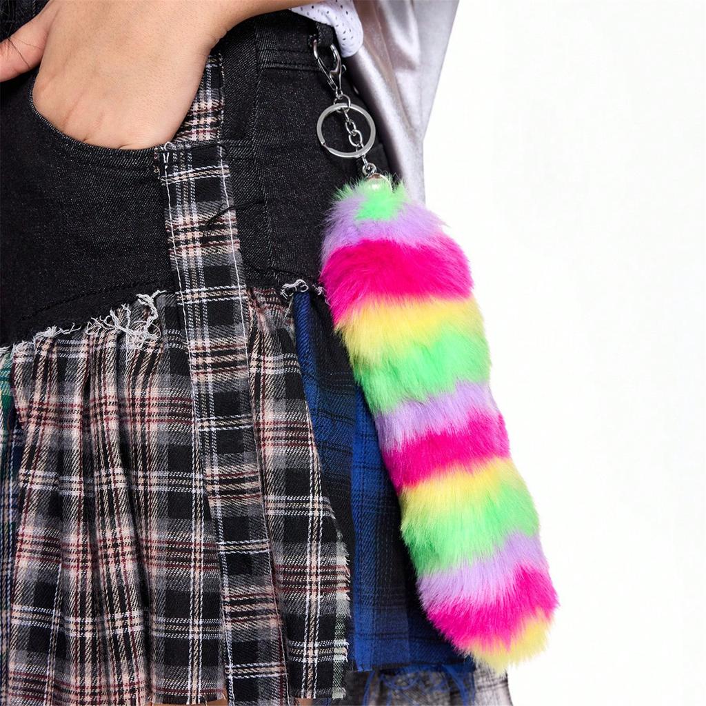 Стильный брелок с хвостом из искусственного меха, привлекательный плюшевый брелок-подвеска для молодых любителей моды