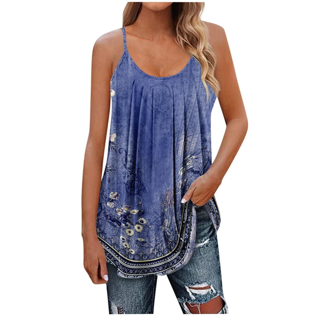 Women's Summer Sexy Sleeveless Spaghetti Strap T-shirt Printed Tops
