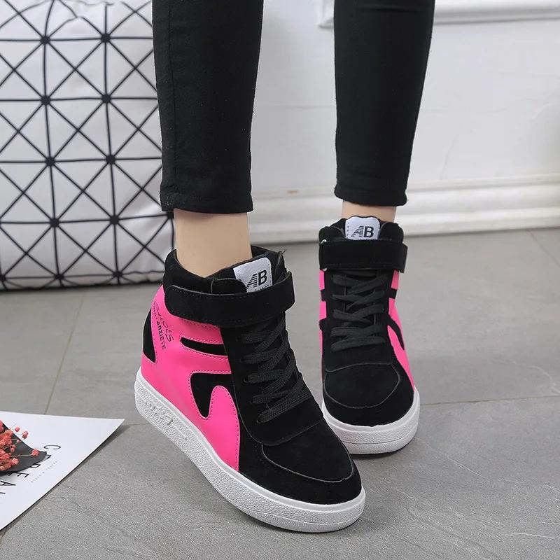Мода 2024 Женские Весенние Повседневные Модные Клинья Черные Кроссовки Женские Высокие Вулканизированные Туфли Платформа Ботинки Красные Кроссовки Zapatos De Mujer