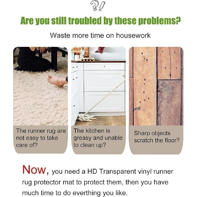 2 3 4 5 6 Футов Прозрачная Напольная Дорожка для Деревянного Пола, Нескользящая Виниловая Защитная Накладка для Ковра Большой Площади для Гостиной, Прихожей, Дома, Режущийся Пластиковый Ковер