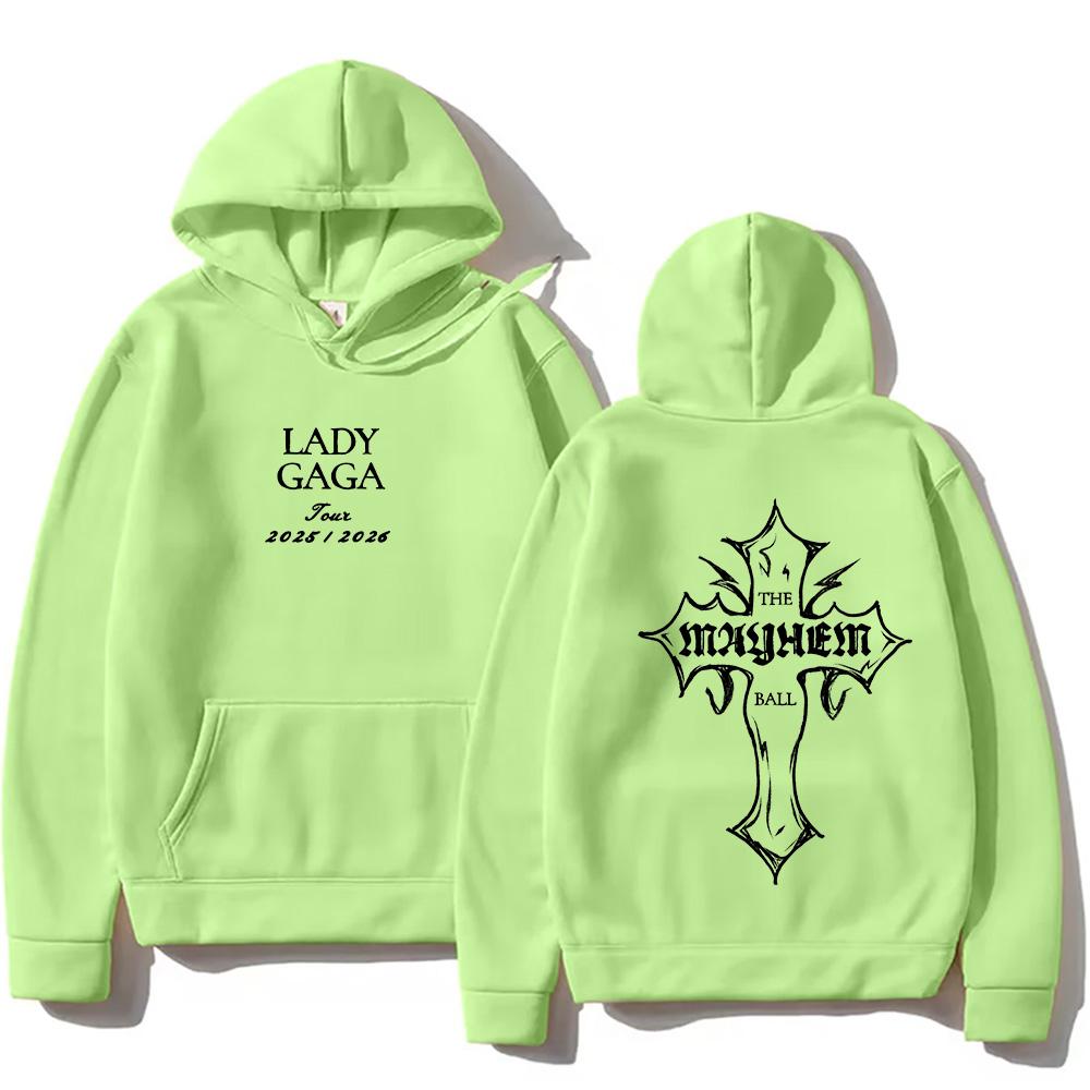 Модные худи Lady Gaga Толстовка Lady Gaga MAYHEM с принтом Cross Cutoff Осень Ретро с капюшоном Одежда Унисекс Свободный уличный стиль