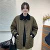 Small contrasting color lapel cotton-padded clothes for women, loose and thin in winter, lazy style fashion age-reducing large pocket cotton-padded