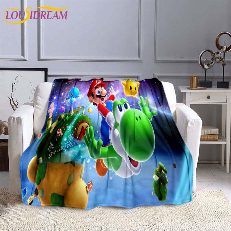 Модная плед-одеяло Mario Bros Аниме Фланелевый плед для кровати Мягкое 3D-печатное мультяшное покрывало Диван Путешествия Кемпинг Детское одеяло