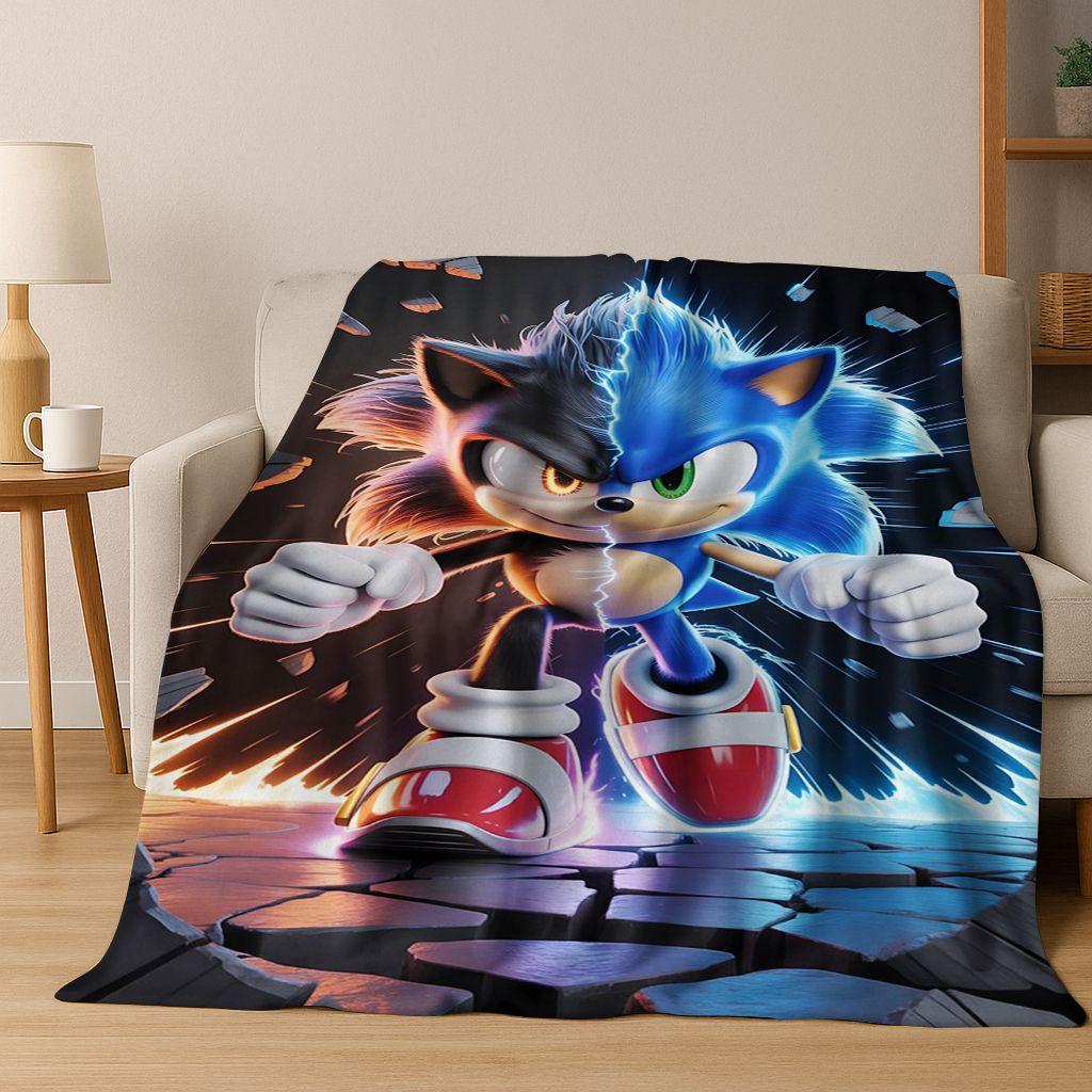 Classic S-Sonic Cartoon Game Flannel Blanket Soft Warm Throw Blanket for Bed Bedroom Living Room Travel Picnic Office Gift Kids
