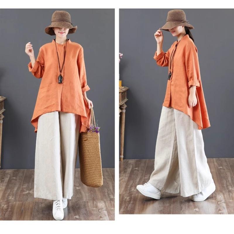 Summer Women's Wide-leg Pants Fall Retro Style Flared Skirt Fashion Commuter Solid Color Popular Color Orange Army Green