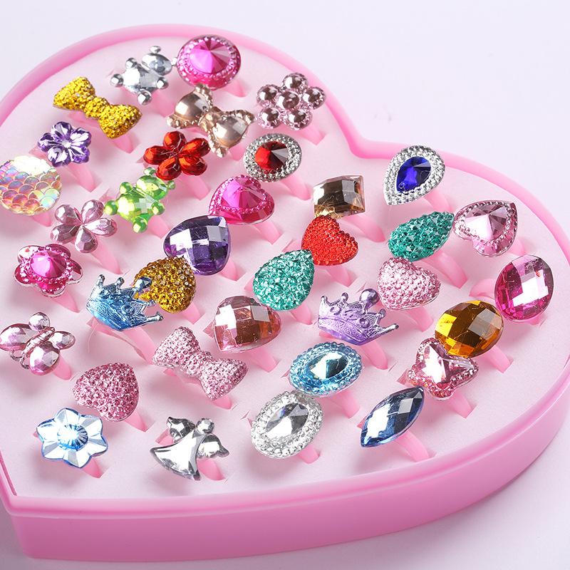 Toys 36 Pieces/Set Cartoon Rings Kids Rings Girls Ring Set Finger Ring Jewelry Heart Display Box Kids Toy Gifts
