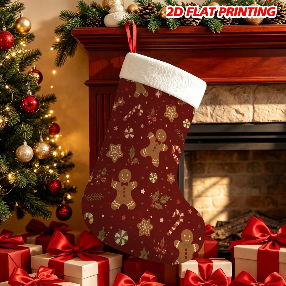 Christmas decoration fireplace hanging stocking 1pc 2D Flat Festive Holiday Stocking Featuring Christmas Ginge
