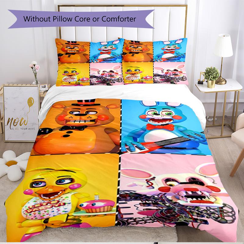 3pcs Duvet Cover Set (1*Duvet Cover + 2*Pillowcase, Without Core), Five Nights at Freddy's Print Soft All‑Season Bedding Set, Home Bedroom Decor Gift