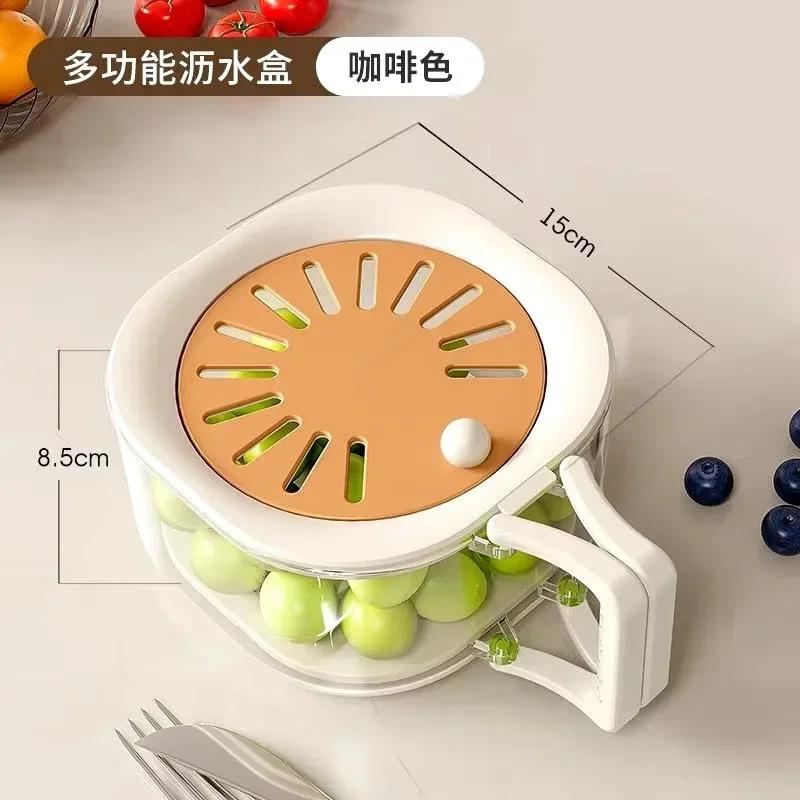 Fruit Drainer Basket -Hidden Folding Handle Drain Switch Expandable 2-In-1 Dust-Proof Thickened Dewatering Dishwashing Basket