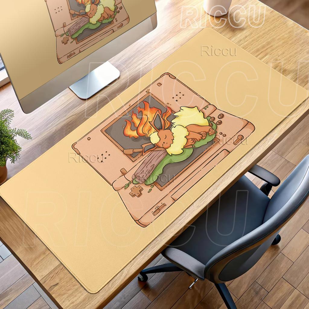 Anime Mouse Pad Pokemon Flareon Office Laptop Game Keyboard Computer Non-slip Desk Mats Gaming Locking Edge Extended Rubber Pads