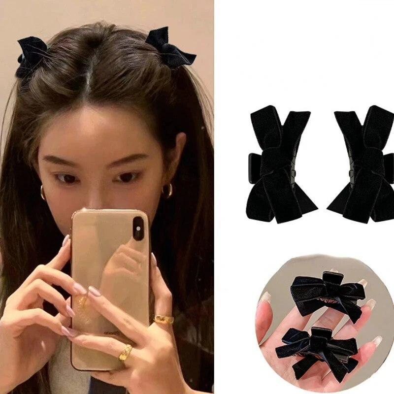 Korean Velvet Bow Hair Clip Claw Clamp Sweet Black Red Bow Small Hair Claw Clip Princess Headwear Girls Women Hair Claw Clip