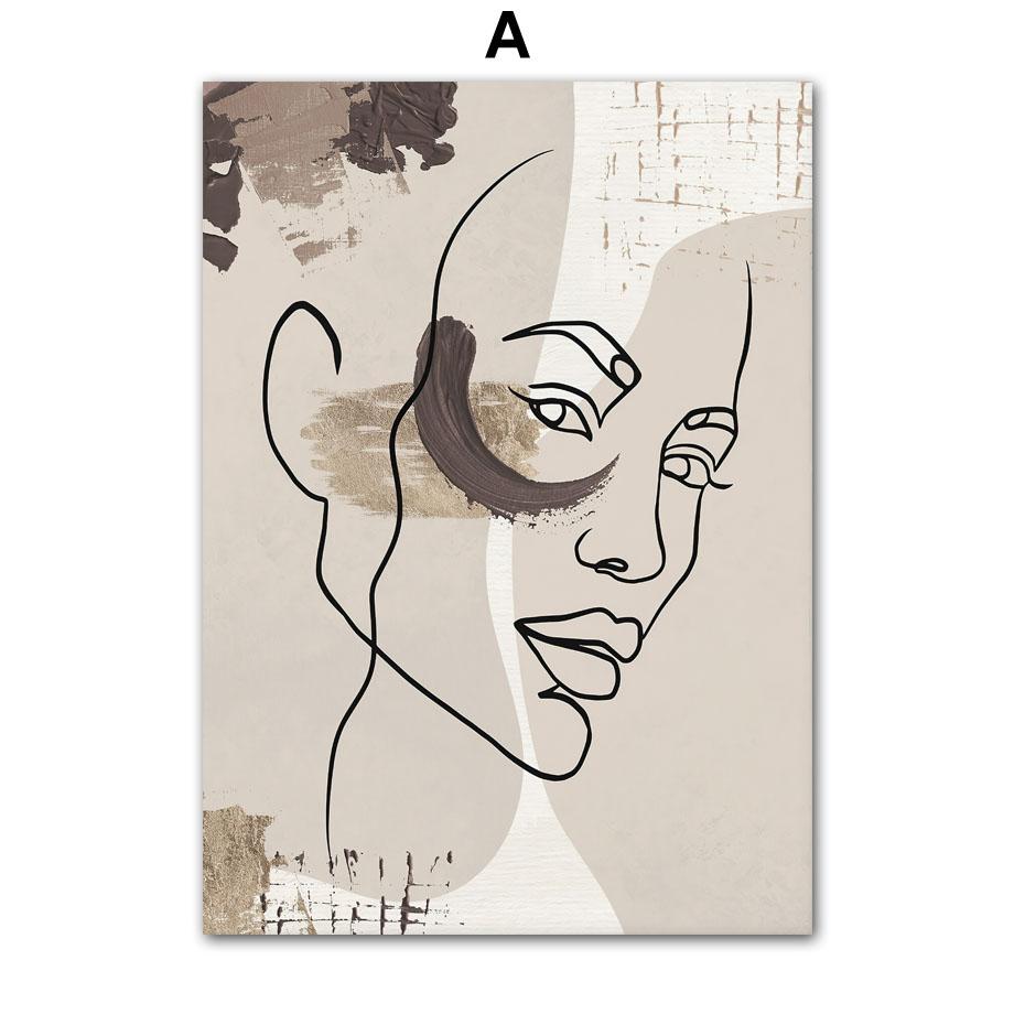 Абстрактные линии, лицо девушки, бохо, геометрия, современный декор для гостиной, постеры и принты, настенная живопись на холсте, настенная картина для дома, бар