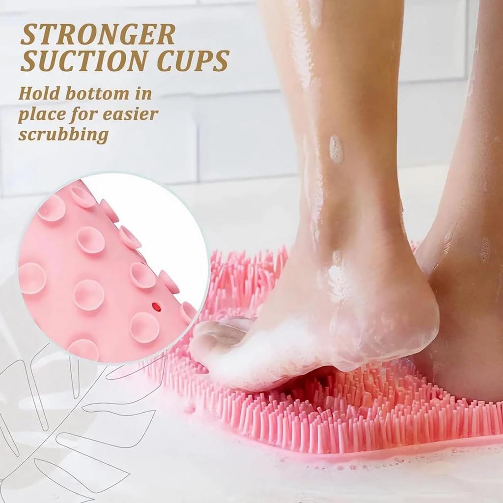 Silicone Massage Foot Cleaner Pad with Suction Cups Silicone Back Foot Washer 11.81x9.06inch for Seniors Men Women Bathroom Use