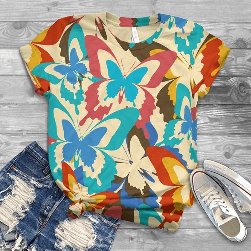 Женские футболки, модная футболка с 3d принтом бабочки для женщин, повседневная уличная одежда, топы с короткими рукавами, женская одежда, футболка Camisetas