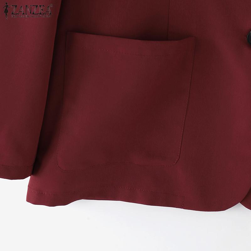ZANZEA Women Fashion Suit Collar 3/4 Sleeves Solid Color Blazer