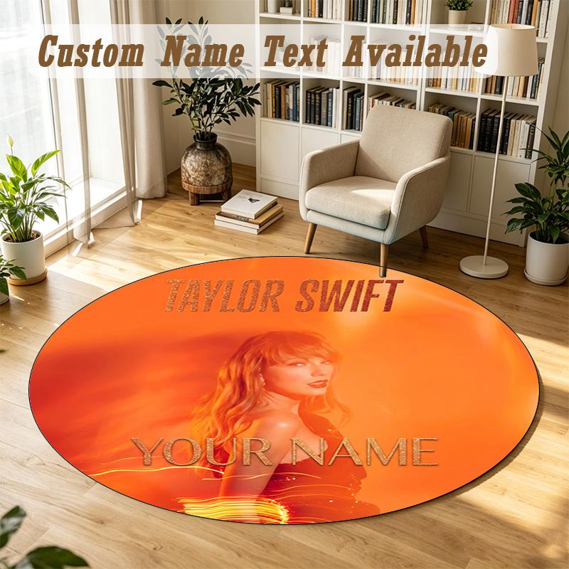 Round Rug Custom NameTaylor Swift Pattern Non Slip Carpet Home Floor Decor