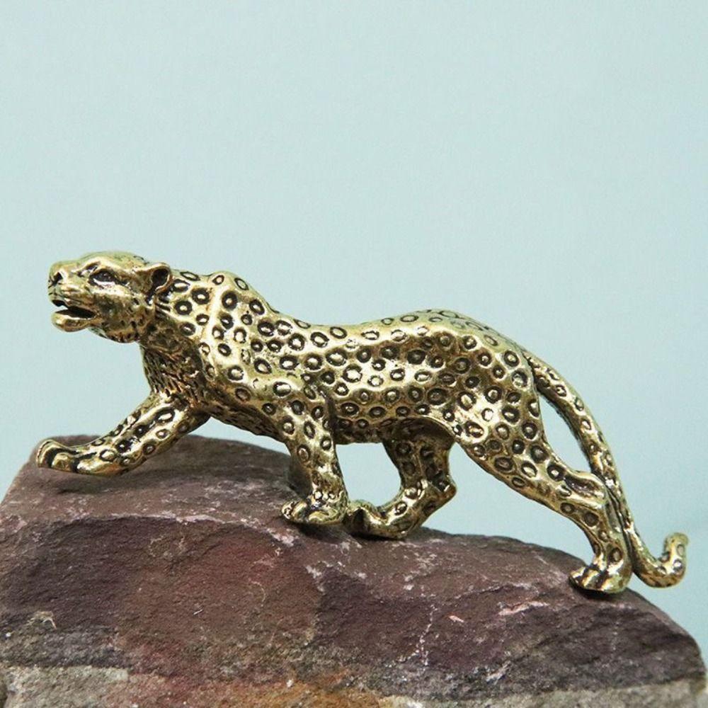 Lucky Animal Cheetah Small Statue Brass Brass Leopard Miniatures Leopard Figurines  Tea Pet