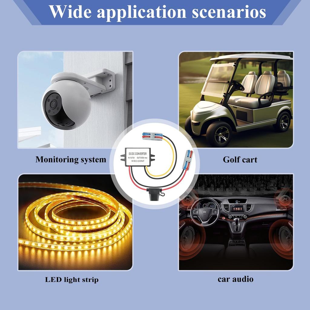 YBBOTT 5A 25W Подходит для автомобильного светодиодного понижающего DC/DC преобразователя, 10В-72В 5В, DC/DC преобразователь, 12В/24В/36В/48В/60В, Аудио, Интерком, Дисплей,