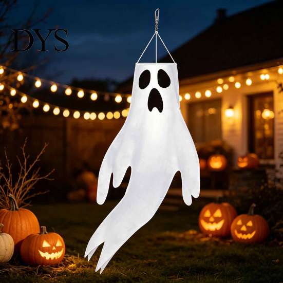 Waterproof Garden Ornaments 44 Inch Halloween Hanging Ghost Windsock, White Flying Ghosts Flag Wind Outdoor Decorations Socks for Tree, Yard