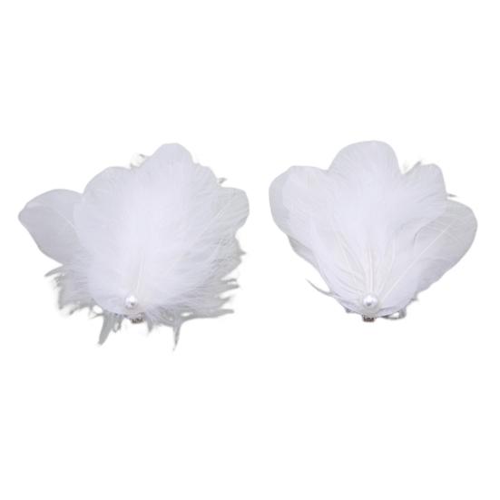 1 Pair White Feather Hair Clip Ballet Style Faux Pearl Charm Artificial Swan Feather Hair Pins for Women Girls Wedding Bride Fashion Headpiece