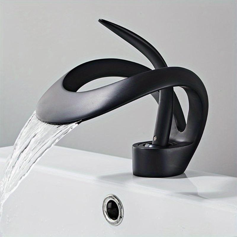 Waterfall Single Handle Bathroom Sink Faucet, Curved Shape Elegant Design Single Hole Lavatory Faucet Basin Mixer Tap