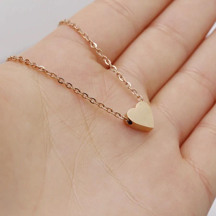 Stainless Steel Dainty Tiny Heart Necklace Silver Plated Tiny 3D Love Charm Choker Necklace For Women Pendant Jewelry Gift