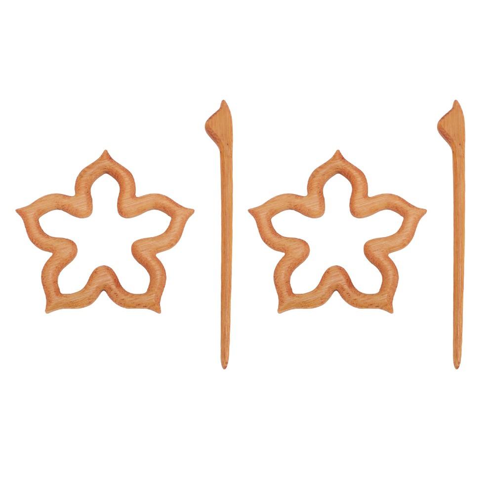 2pcs Flower Shaped Wooden Brooch Pins Vintage Style Scarf Buckle Brooch For Sweater
