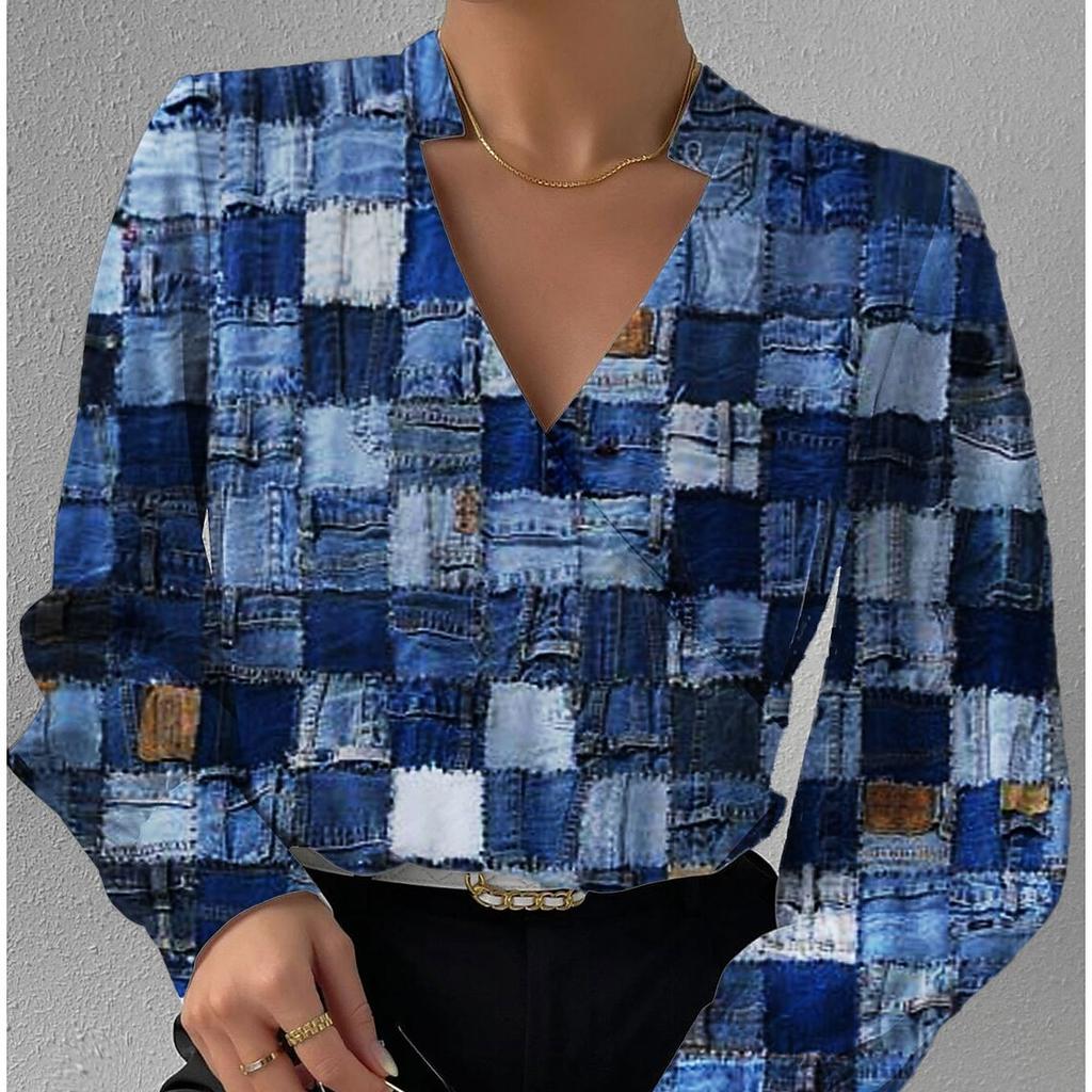 YYFS Женские модные повседневные весенне-осенние блузки и рубашки с v-образным вырезом и длинным рукавом с цветочным узором и принтом