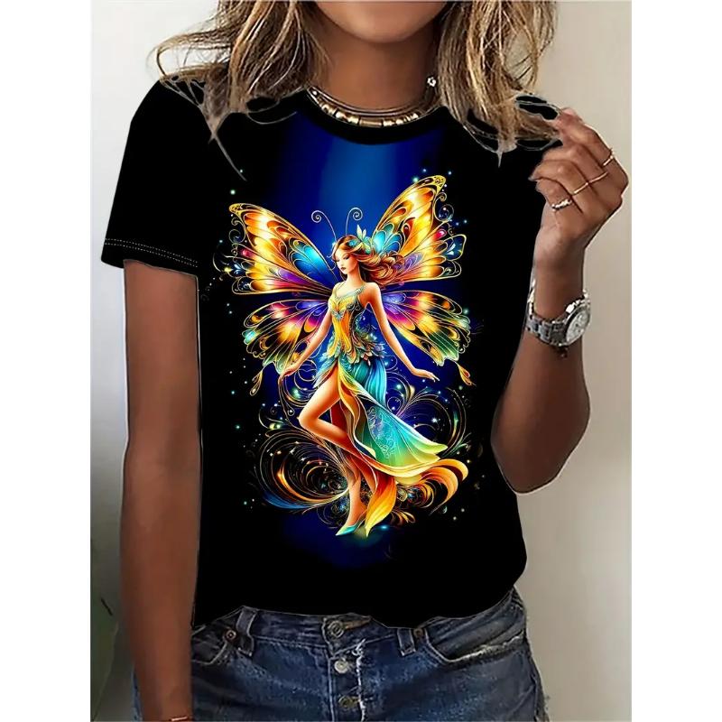 Футболка женская с принтом «Принцесса сказки» на 3D-принте, весна/лето, модная, повседневная, свободная, с коротким рукавом, с круглым вырезом, женская одежда