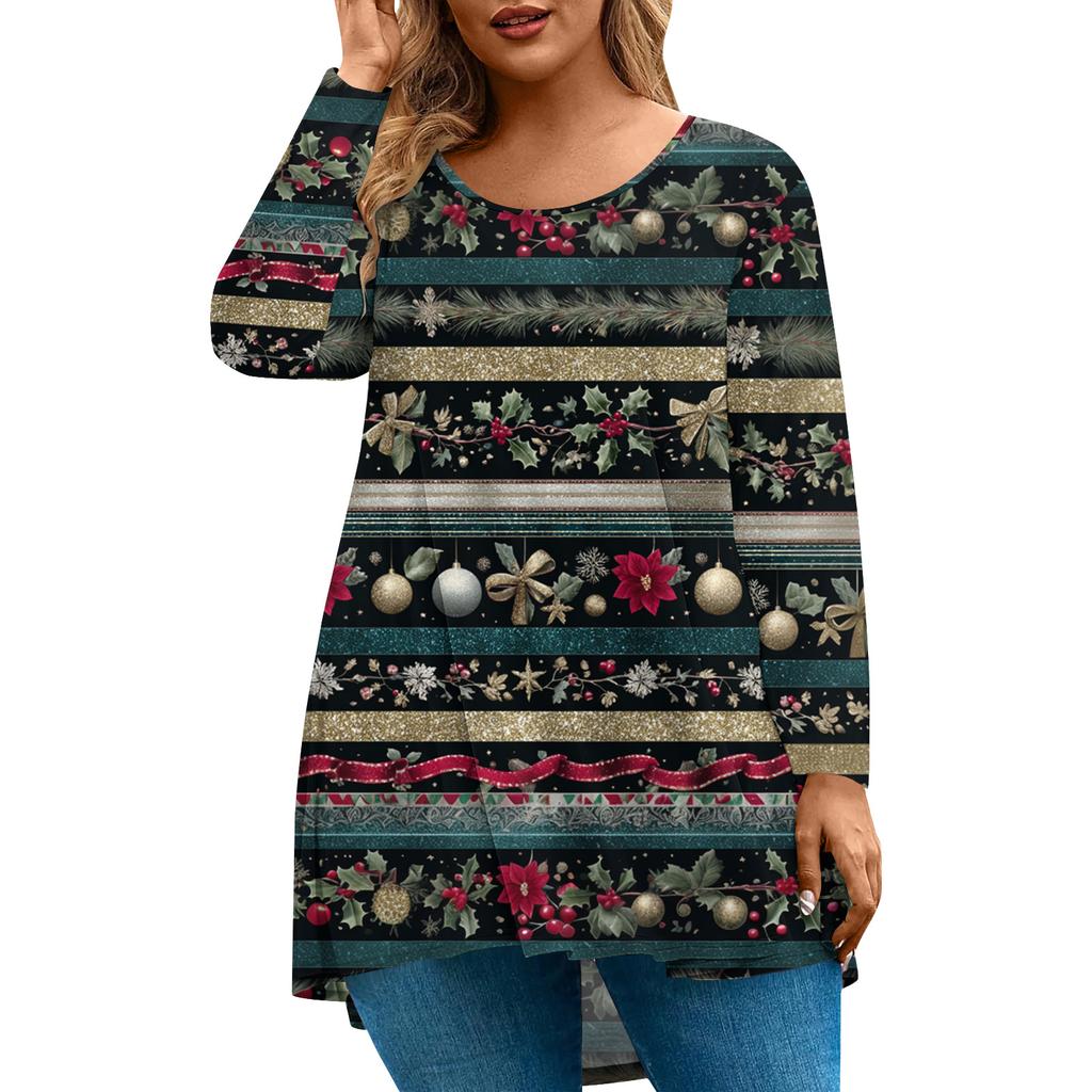 Women's Fashionable Casual Long Sleeved Plus Size  Print Top Plus Size Floral Print Top
