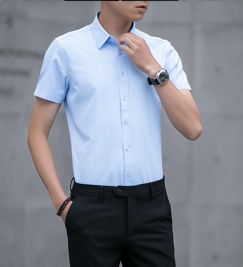 Мужская приталенная белая рубашка с длинным рукавом и защитой от морщин