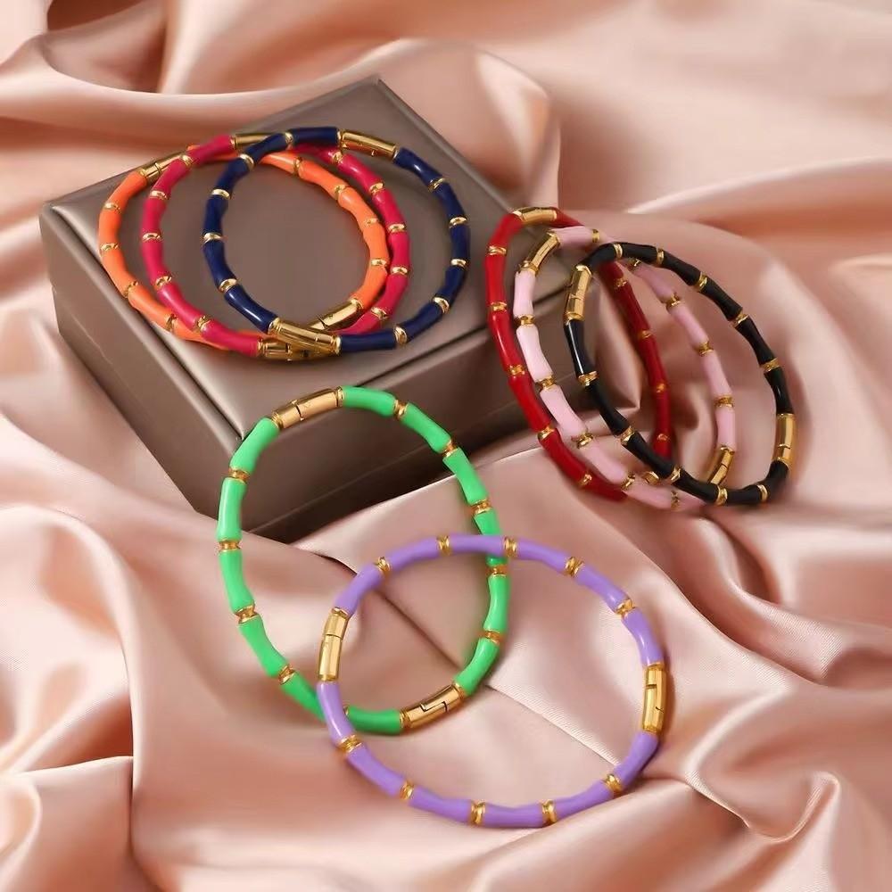 Colorful Bamboo Joint Bangle Stainless Steel Stainless Steel Bangle Enamel Resin Bracelet Fashion