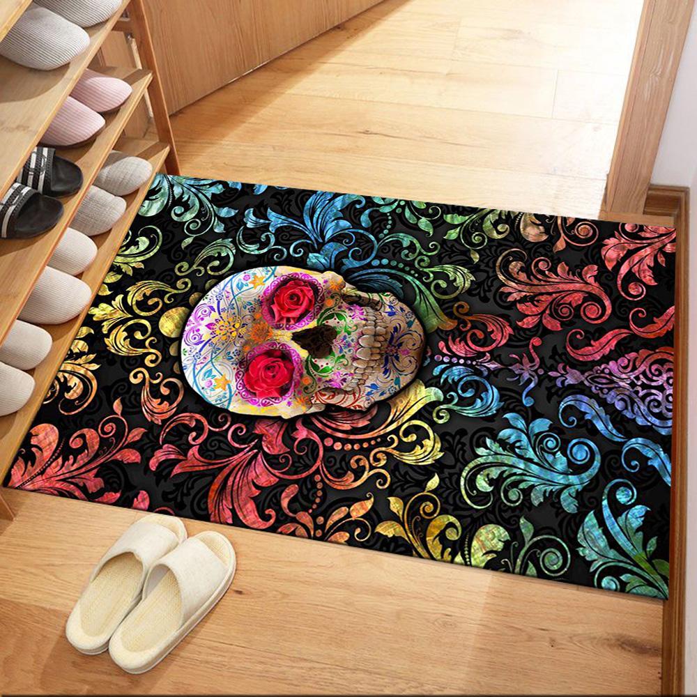 Colorful Skull Artwork Floor Mats for Living Room, Bedroom and Room Decoration Are Suitable for Gifts.