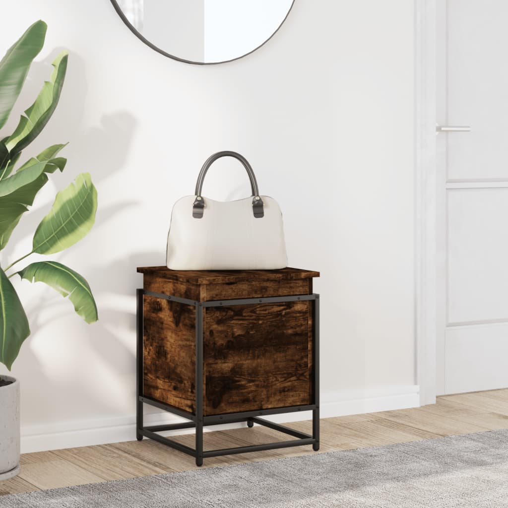 Storage Box with Lid Smoked Oak Finish 40 x 40 x 51.5 cm