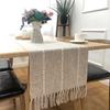 Vintage Table Runner with Tassel Wedding Home Tablecloth Upholstery Cloth Hand Woven Farmhouse Cotton and Linen Table Mat
