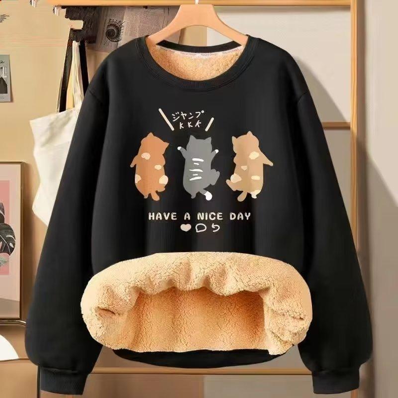 Осень-зима женские утепленные термотолстовки с принтом милые теплые толстовки женские повседневные свободные толстовки