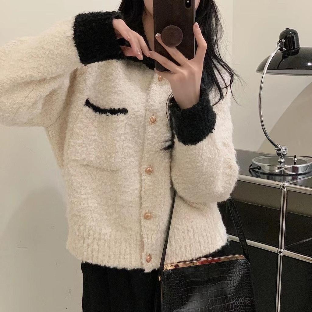 Свитер с воротником-поло, вязаный кардиган, женский, осень-зима 2023, мягкий клейкий свитер с длинными рукавами, пальто, кардиган-поло, женский топ