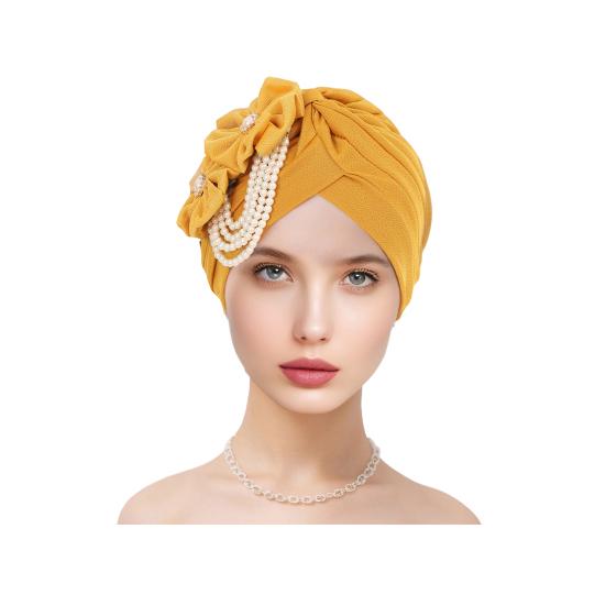 Женский платок на голову шляпа искусственный жемчуг цветочный декор тюрбан шляпа однотонный эластичный подходит по размеру повязка на голову шапочка для сна