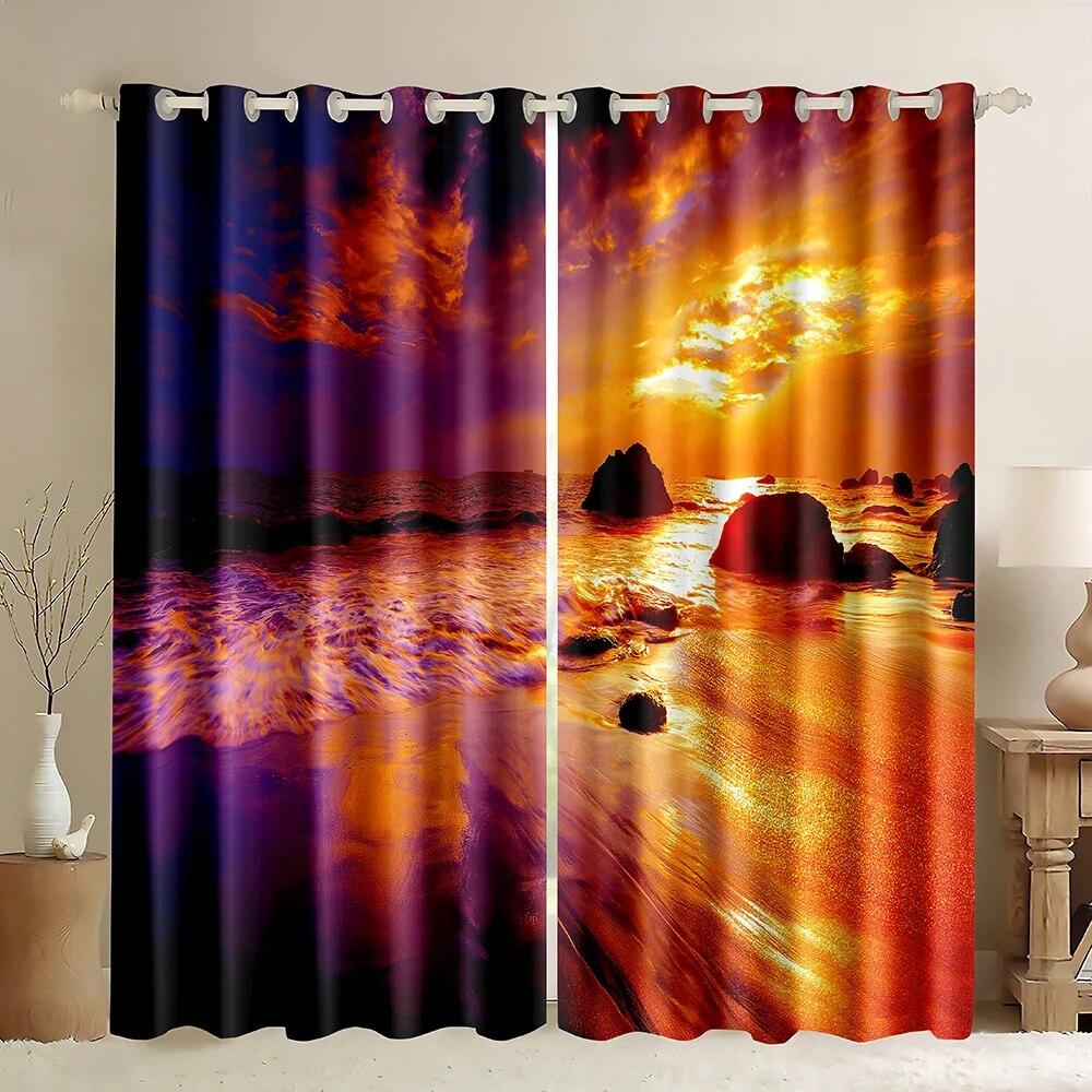 Океанский пляж закат пальмы 90% затемняющие шторы тропический остров декор приморские толстые оконные шторы для спальни гостиной