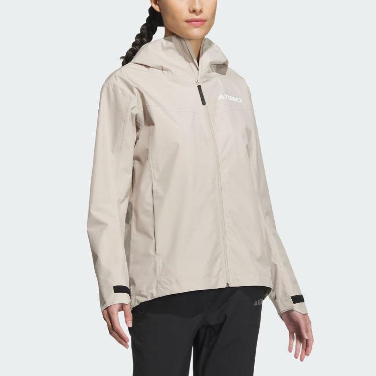 Adidas Rain.Rdy Transitional Jacket With Plain Logo Outdoor Waterproof Sports Hooded Coat Women Outerwear Beige IL8906