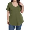 Women's Solid Color Large Size V-neck Top Loose Pocket T-shirt