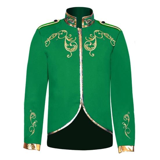 Мужская куртка со стойкой, длинным рукавом, золотым вышитым узором, короткое пальто, приталенного силуэта, костюм на Хэллоуин, дорожная одежда