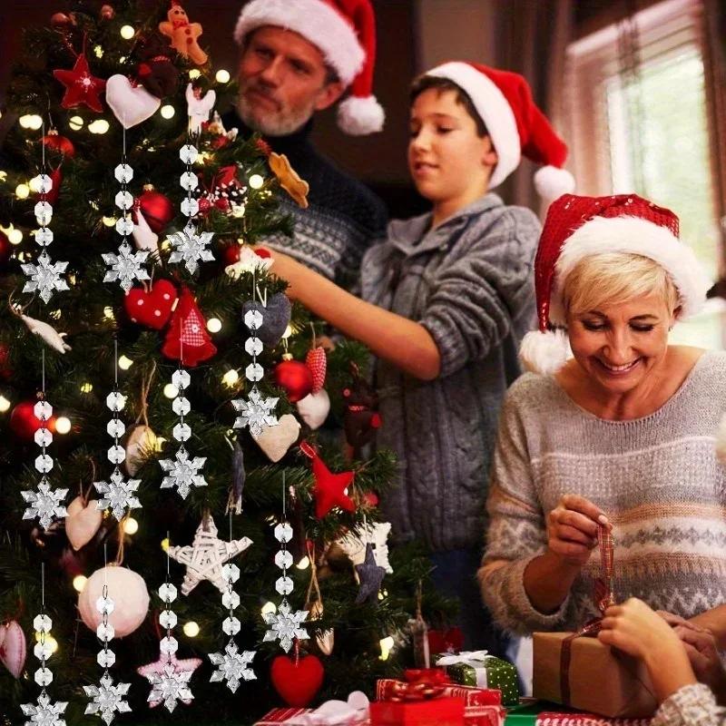 30Pcs Christmas Crystal Snowflaks Clear Hanging Ornaments Winter Decorations,Xmas Tree Chandelier New Year Party Decor Supplies