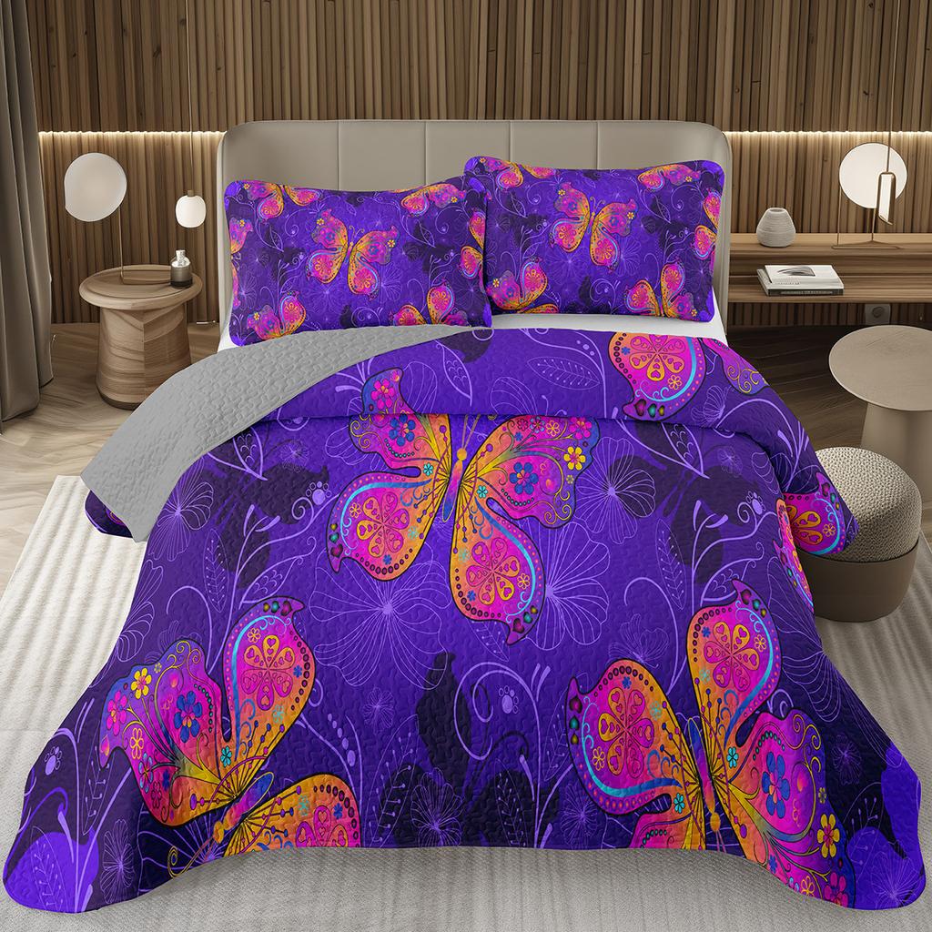 Покрывало с бабочками Твин/Квин/Кинг Акварельный ботанический цветочный стеганый двусторонний комплект постельного белья в стиле фэнтези