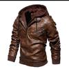 Men's PU Washed Leather Jacket Large Size Leather Jacket Hooded Fake Two-piece Jacket