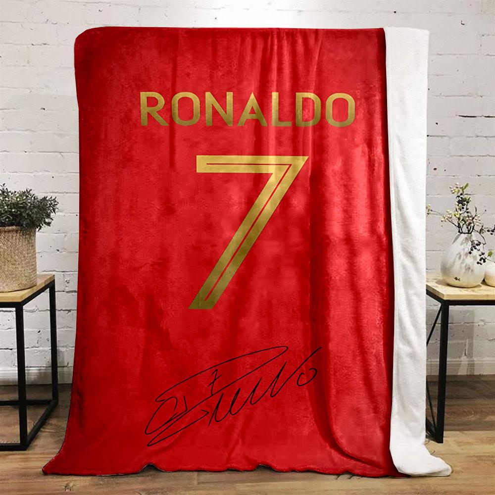 Red background with golden "Ronaldo," "7," and a black autograph below. for all seasons blanket lunch break throw gift