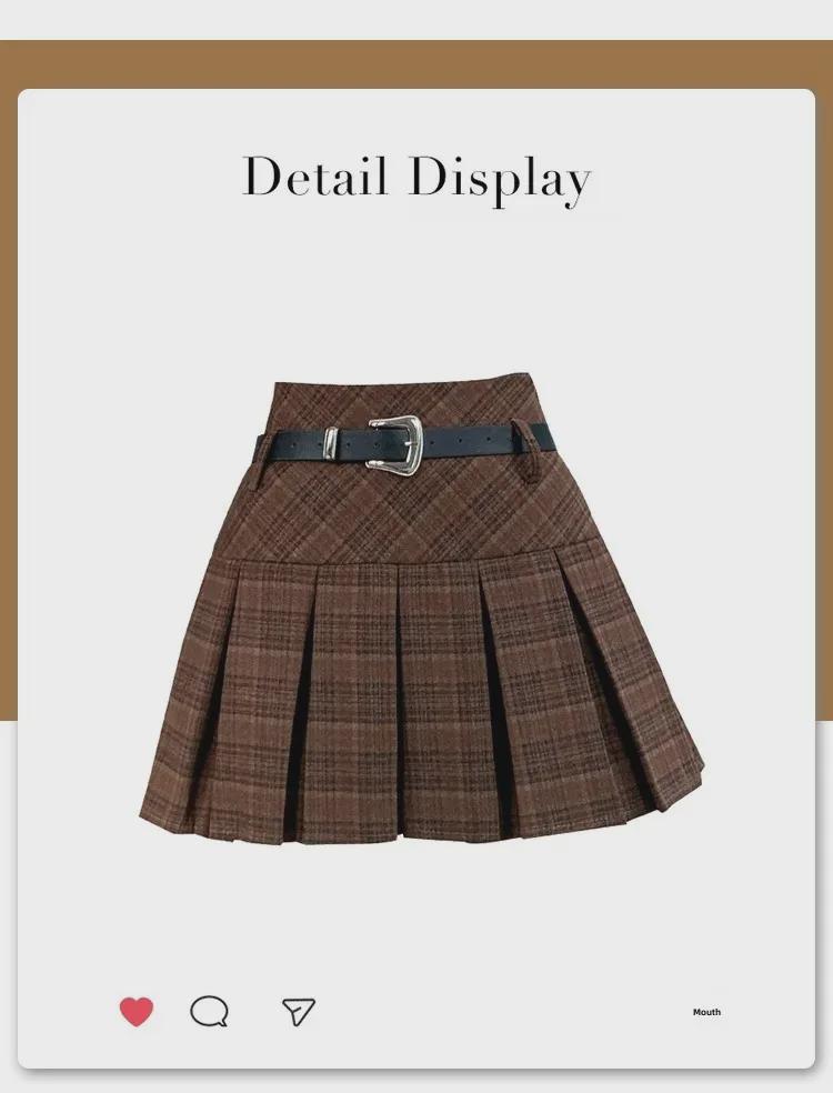 Korean Plaid Woolen Pleated Skirt: Autumn/Winter High-Waist College Style